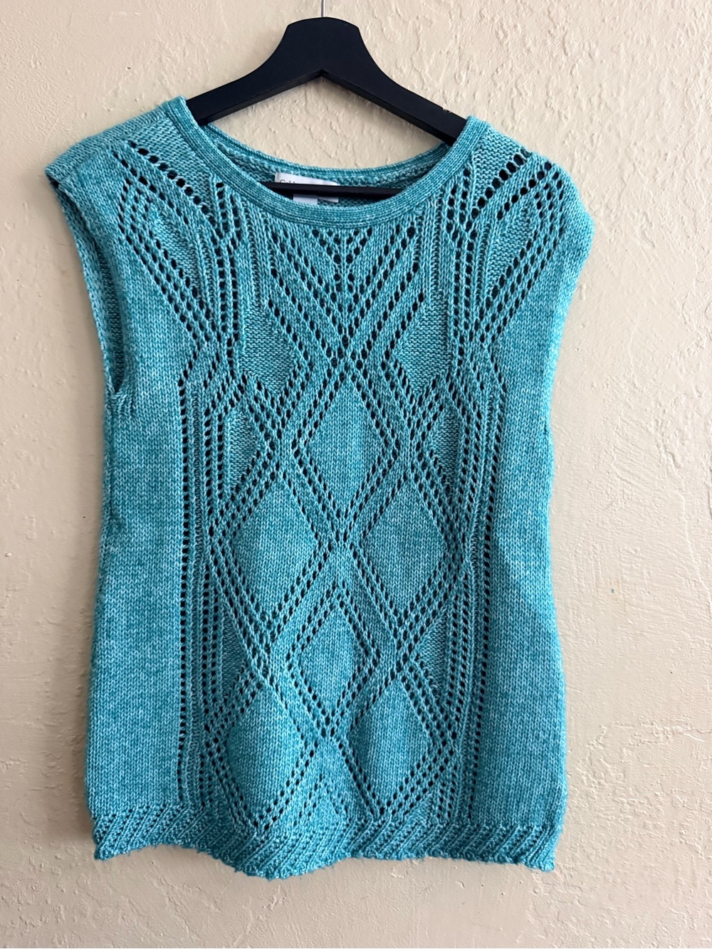 Coldwater Creek Teal Pointelle Knit Sleeveless Sweater Tank